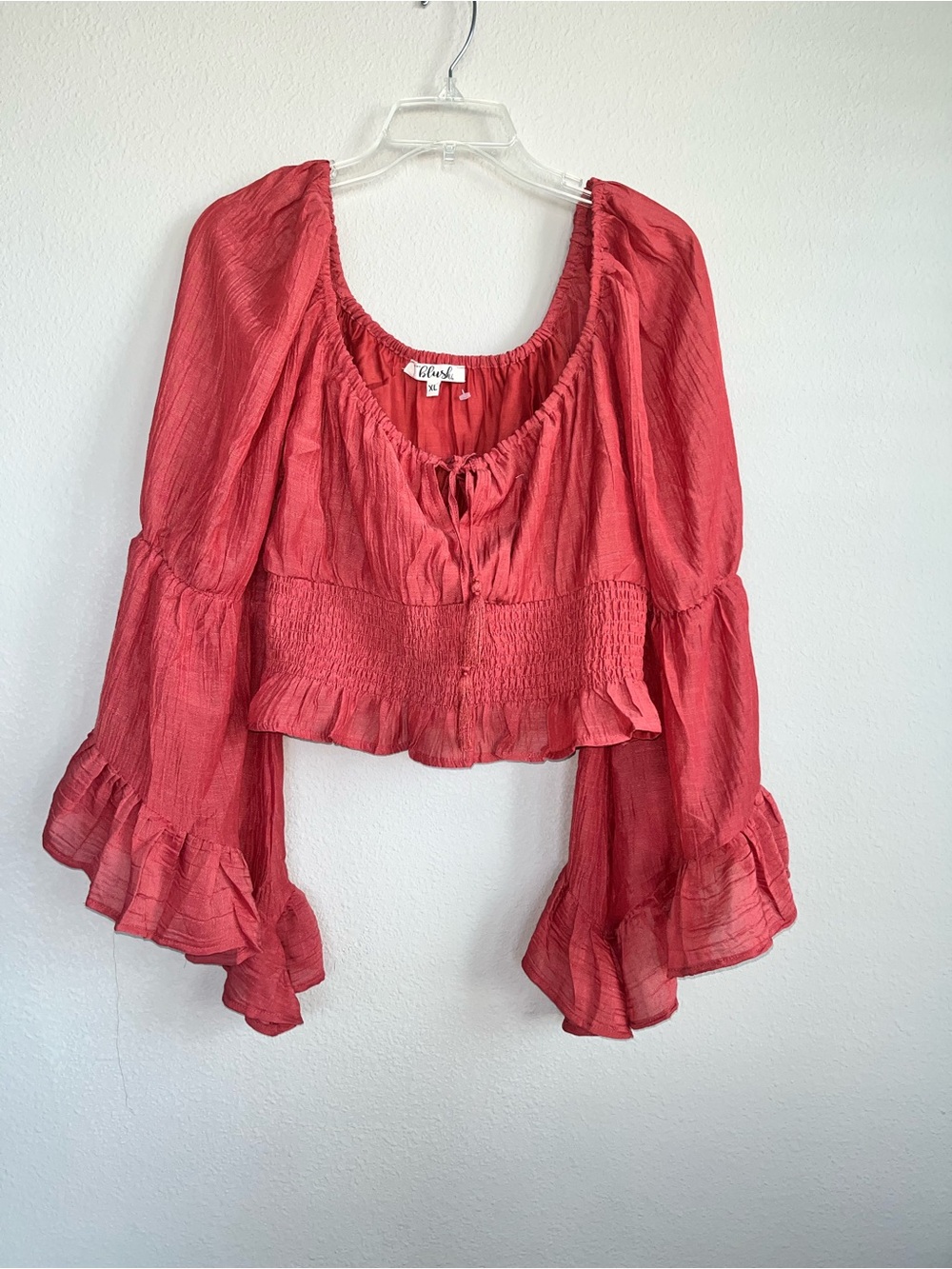 Boho Ruffled Peasant Blouse in Coral Red